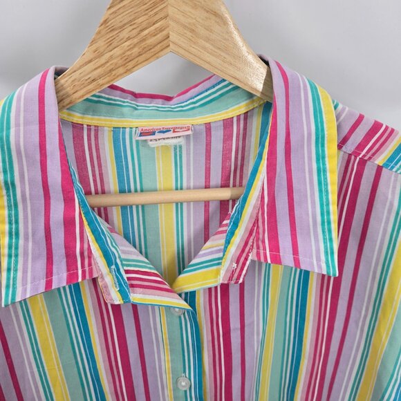 American Sweetheart Rainbow Vertical Stripes 3/4 Sleeves Button Down Shirt XL - Picture 2 of 8
